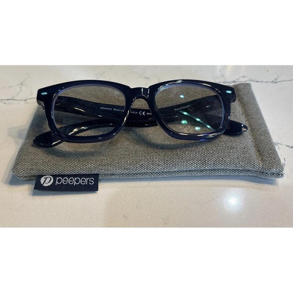 Peepers Blue Light Blocking Reading Glasses Navy Square Frame with Case -2.75